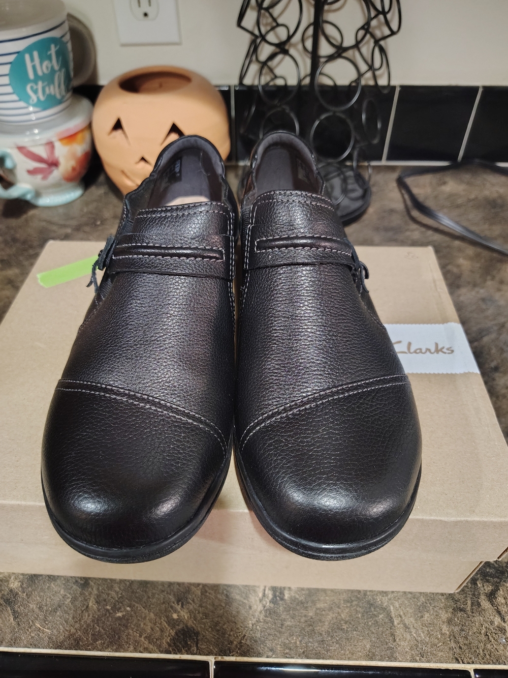 Clarks Women’s Black Leather Slip-On Loafers